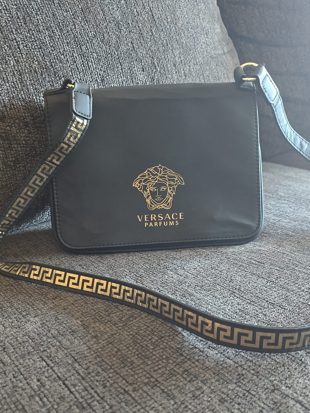 Versace Black Crossbody with Gold Medusa Emblem